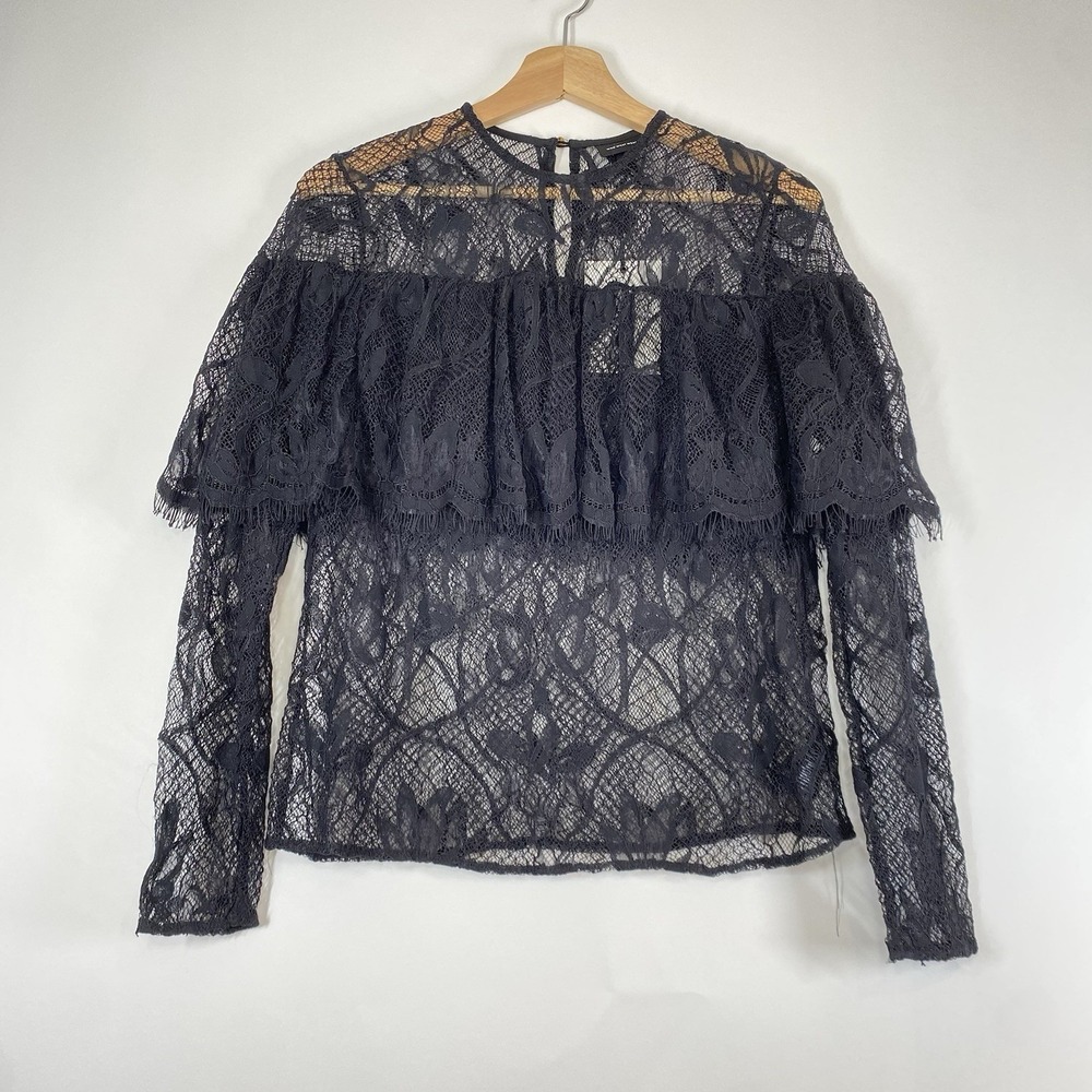 Whimsigoth Fairy Grunge Romantic Indie Black Sheer Lace Ruffle Top Small NWT